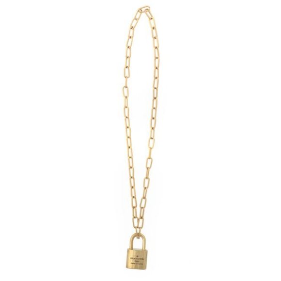 AUTHENTIC Louis Vuitton Gold Upcycled Padlock and Key w Second-Hand neck… - Picture 1 of 4